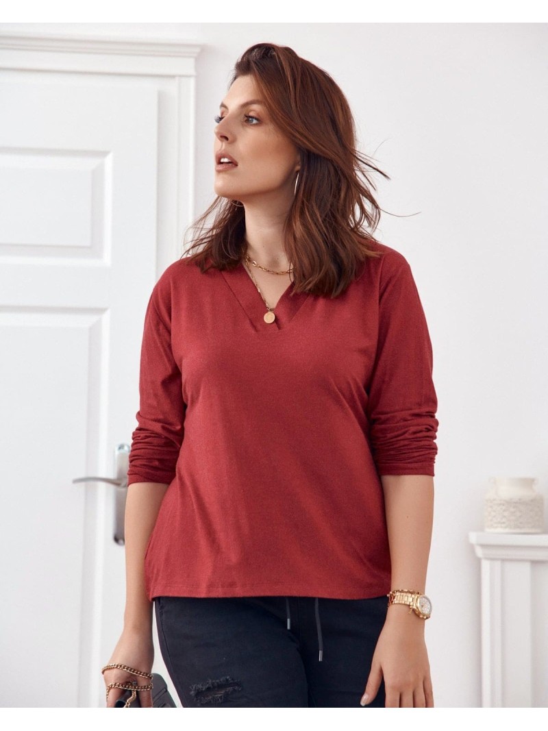 Bluza clasica burgundy cu decolteu in V FG561 - Magazin online - Boutique